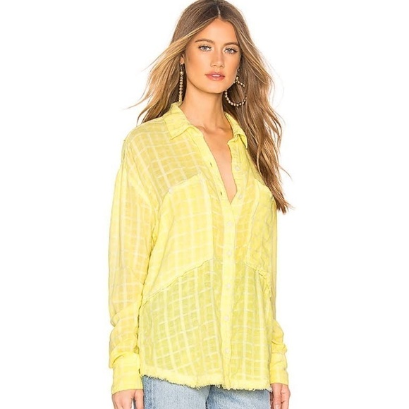 Free People Loveland plaid raw hem button down shirt size M - Picture 1 of 8